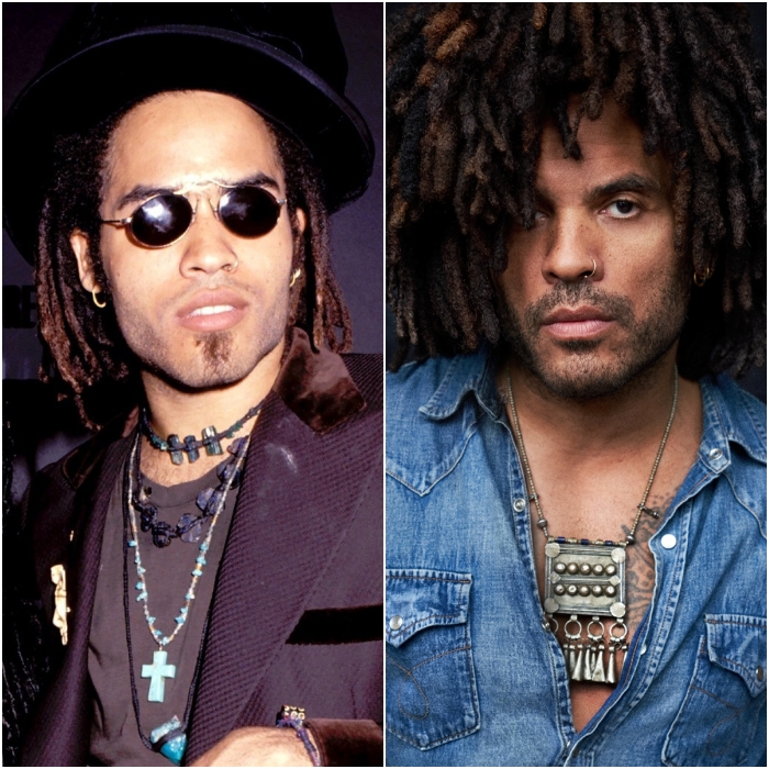 cantante rockstar lenny kravitz en 1984 y en 2020
