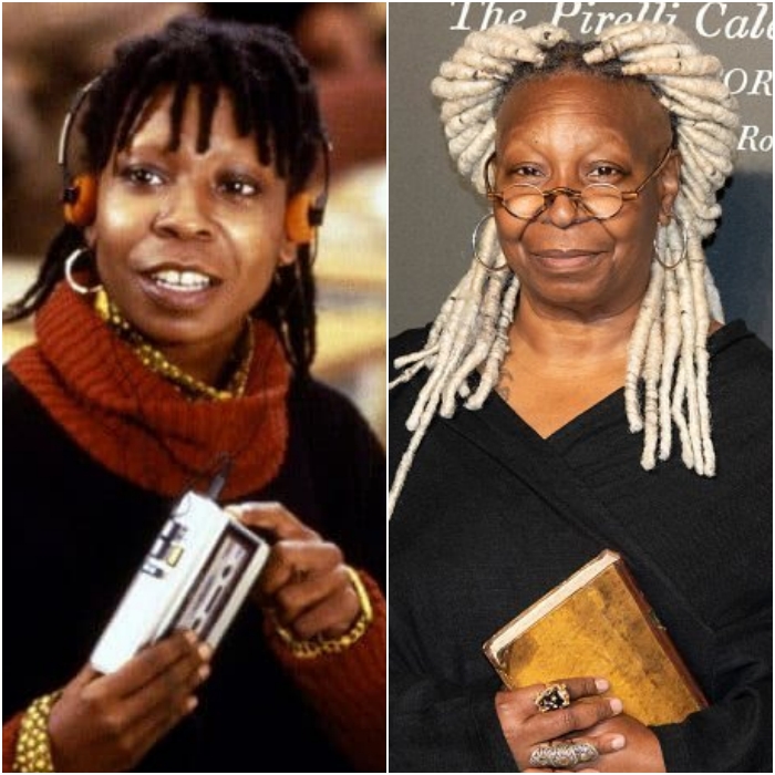 actriz Whoopi Goldberg joven y en 2020