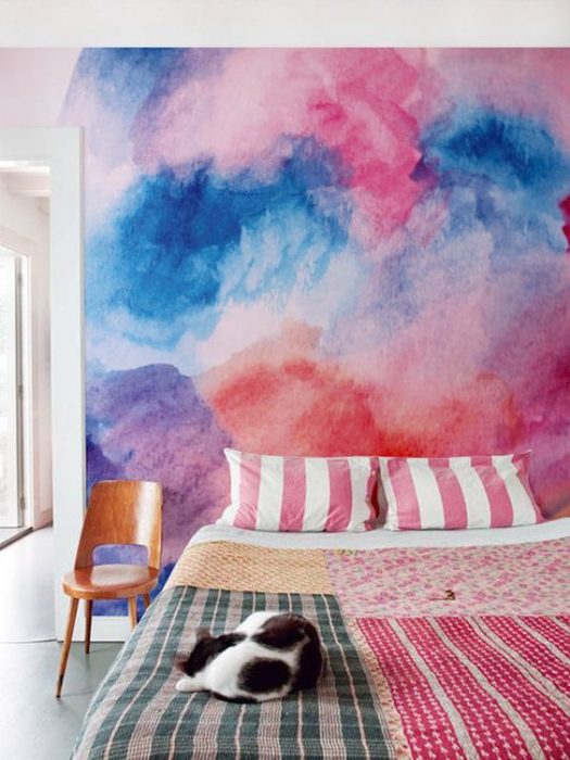 Decoración de pared con pintura tipo acuarela
