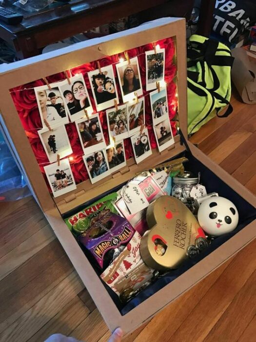 Caja sorpresa con fotos y dulces