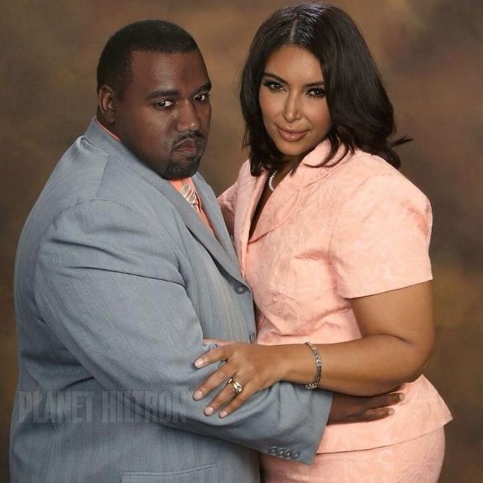 Kim Kardashian y Kanye West caracterizados como una familia de los años 80 con sobrepeso