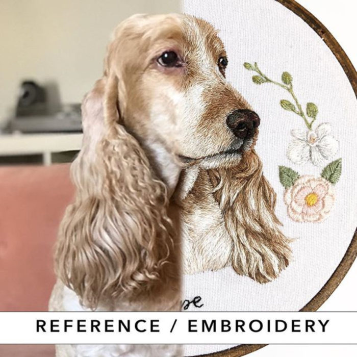 Bordado de perro cocker spaniel dorado