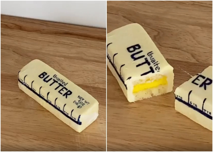 pastel en forma de barra de mantequilla