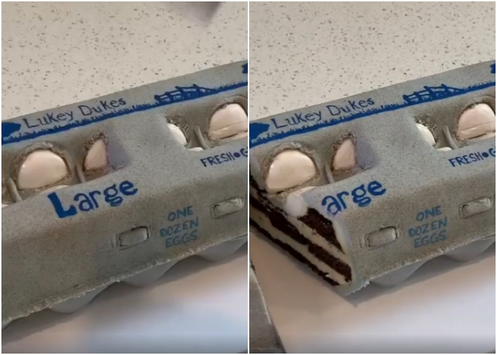 pastel en forma de caja de huevos