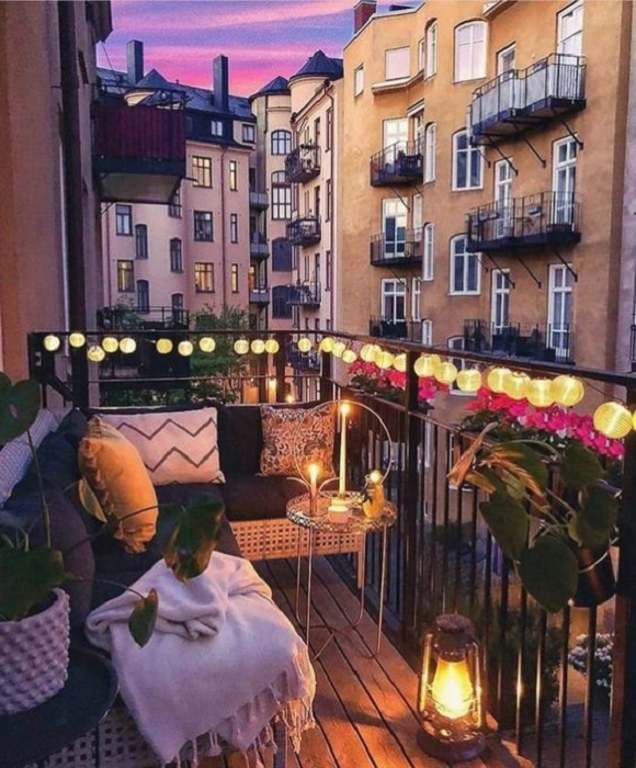 Decoración de terraza con luces