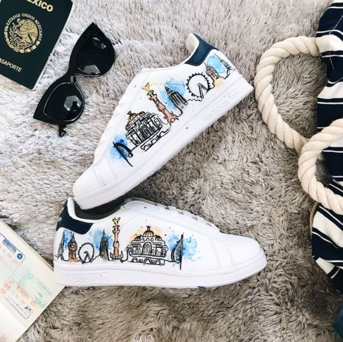 Tenis para chica, pintados a mano con diseño de lugares turísticos del mundo