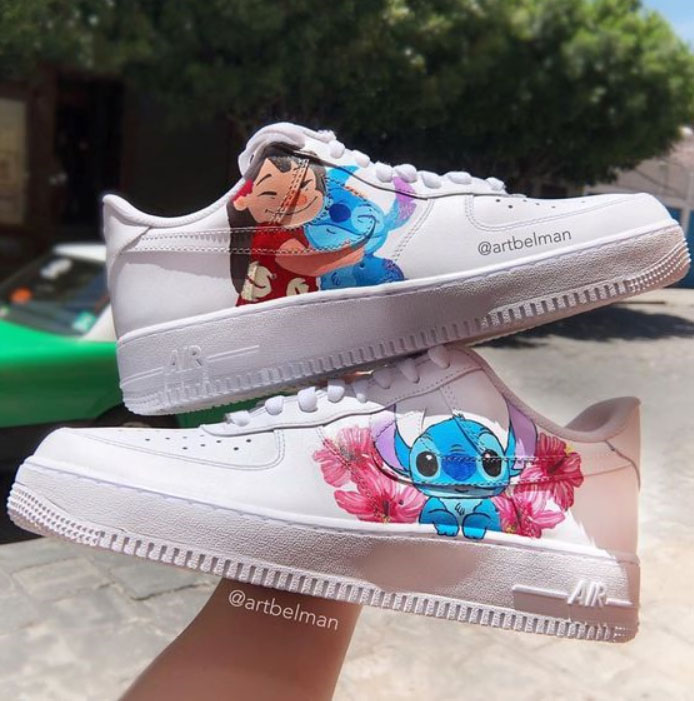 Tenis para chica, pintados a mano con diseño de Lilo y Stitch