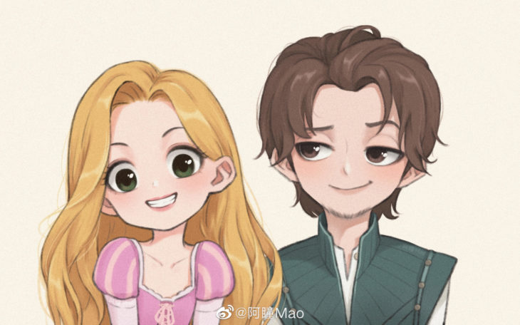 Artista china ilustra princesas Disney en versión tierna; Rapunzel, Flynn Rider, Enredados, Tangled
