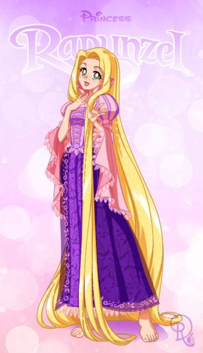 Ilustración digital de la artista Drachea Rannak, del personaje de Disney, de Rapunzel en su versión anime