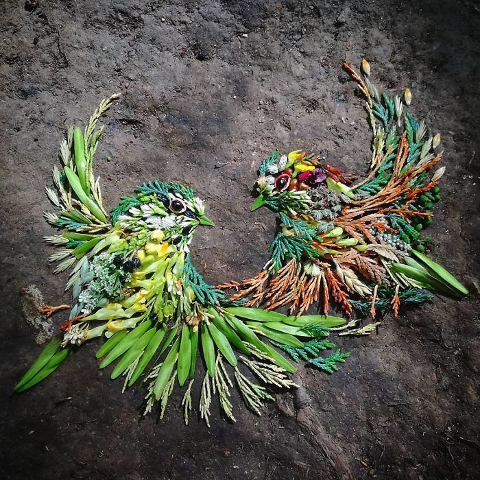 Hannah Bullen-Ryner retratos de aves con hojas