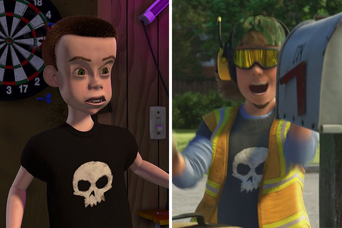 Escena de la película Toy Story 3 mostrando a Sid como recolector de basura
