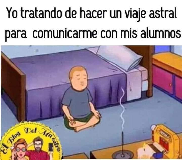 Meme de chico meditando para pedir las tareas a sus alumnos 