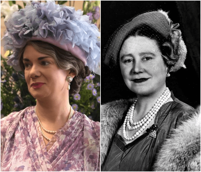 Victoria Hamilton como la Reina Madre de Inglaterra