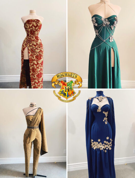 Vestidos inspirados en las cuatro casas de Hogwarts confeccionados por Sarah Hambly