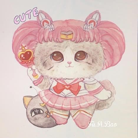 Ilustración Sailor moon kawaii de gatitos