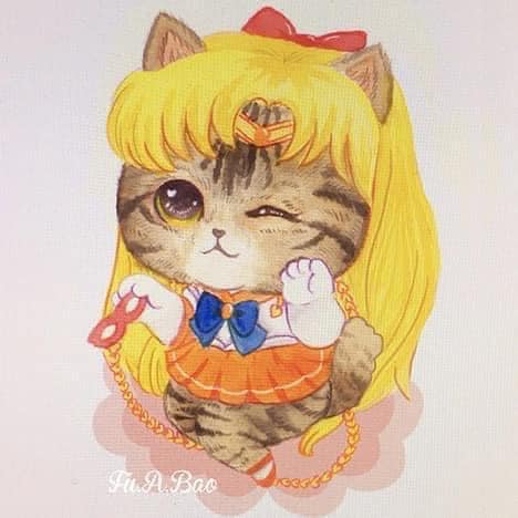 Ilustración Sailor moon kawaii de gatitos