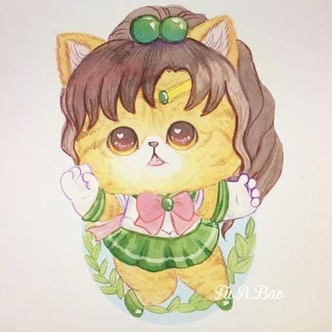 Ilustración Sailor moon kawaii de gatitos