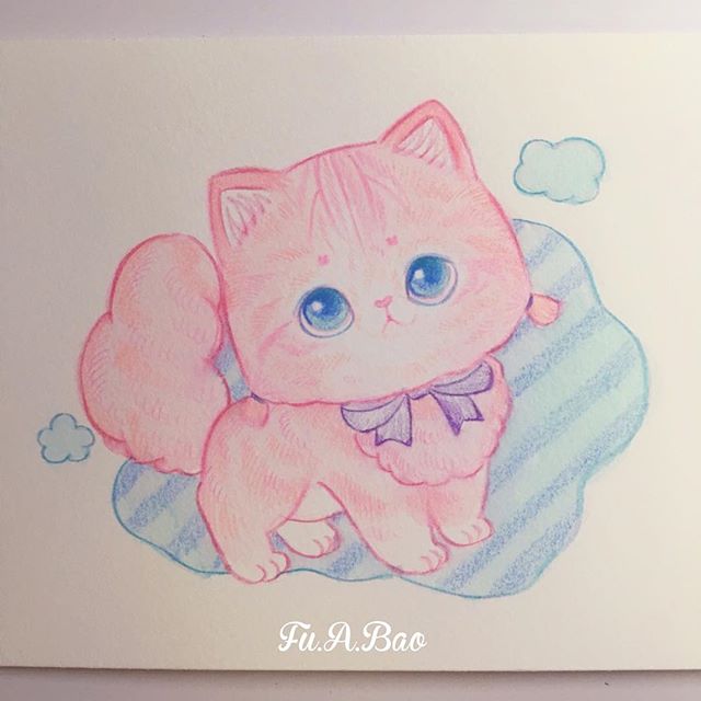 Ilustración de gatito rosa kawaii