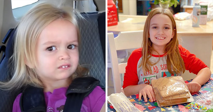 Antes y después de la protagonista del meme Chloe mirando de reojo