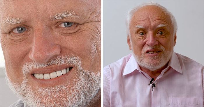 Antes y después del protagonista del meme Harold escondiendo el dolor