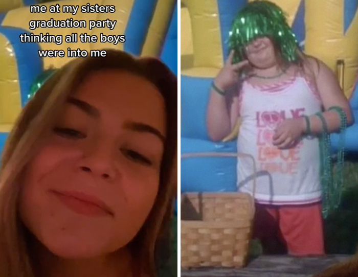 Chica mostrando sus fotos de la infancia 