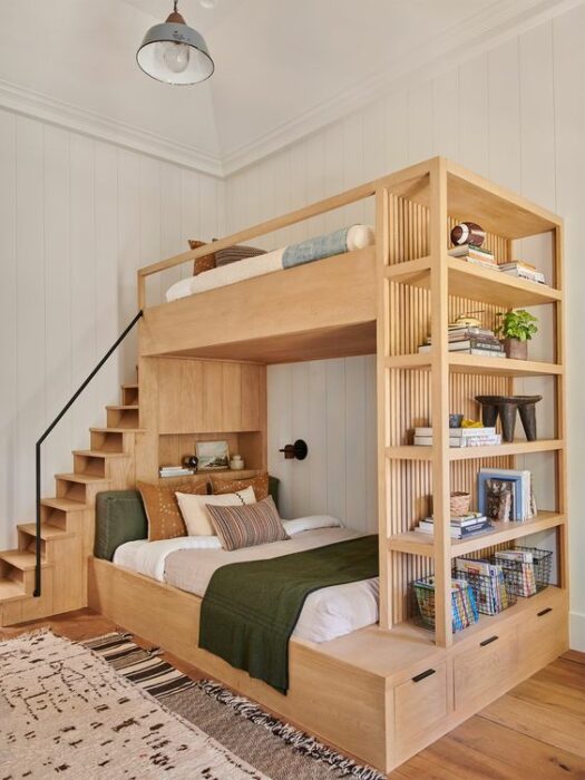 Mueble para cama de dos pisos de madera, ideal para espacios pequeños