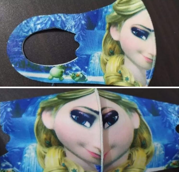 Cubreboca de Elsa con la figura del personaje distorsionada
