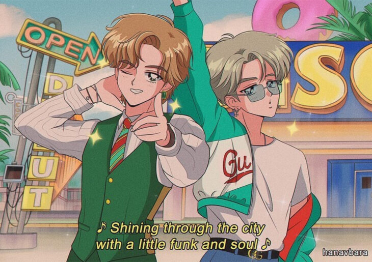 Artista hanavbara ilustra personajes al estilo de Sailor Moon; BTS