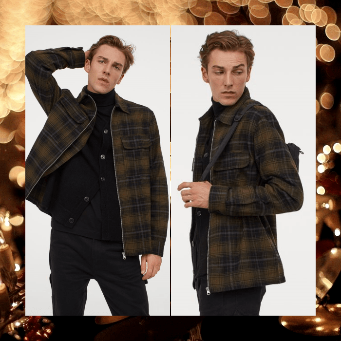 chaqueta de cuadros café con negro para hombre