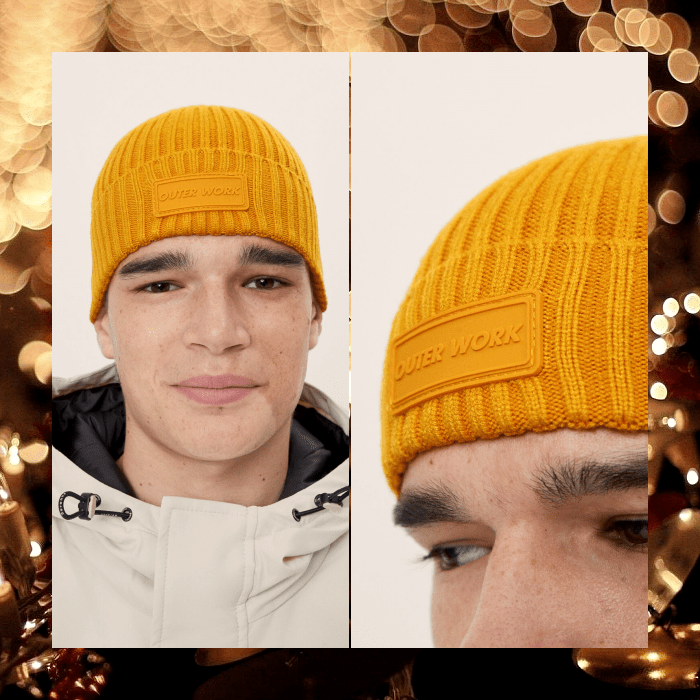 gorro amarillo tejido para hombre tono mostaza