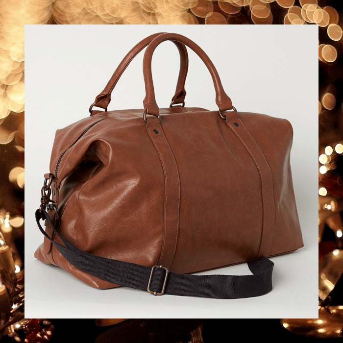 bolsa maleta de viaje de cuero café con tirante negro