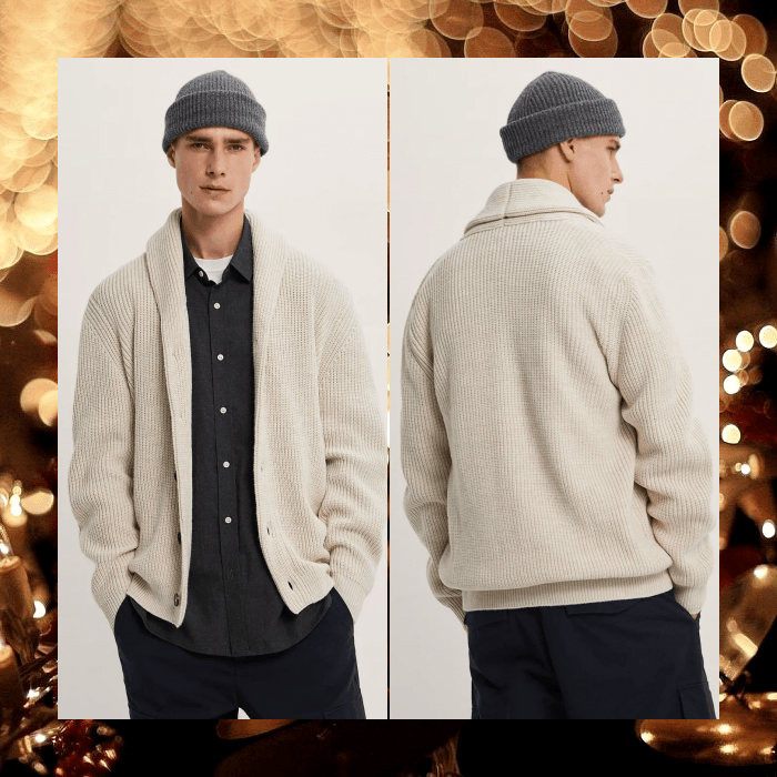 cárdigan color blanco beige claro tejido para hombre