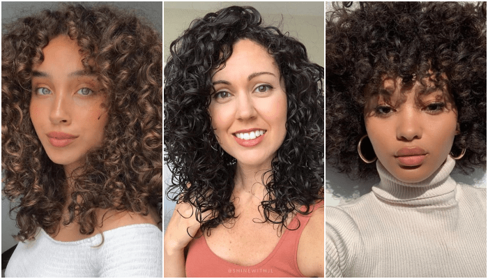 chica morena con cabello chino claro y chica con cabello oscuro chino usando un corte natural con volumen