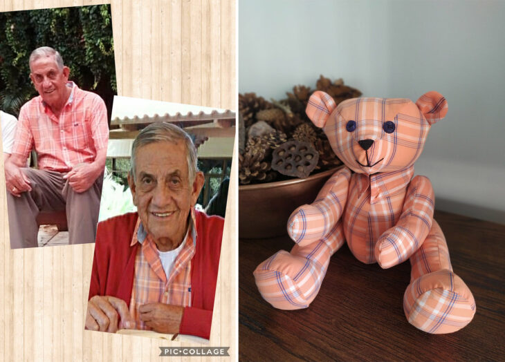 Foto del papá de Ibbelisse Molina y del peluche que hizo con su camisa