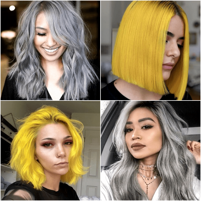 mujeres con cabello amarillo y gris, de diferentes estilos