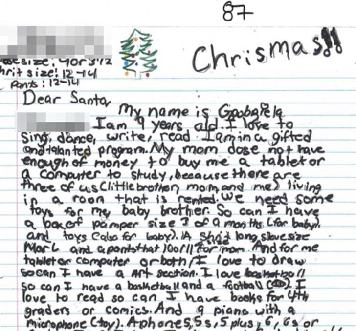 Carta escrita por un niño a Santa Claus