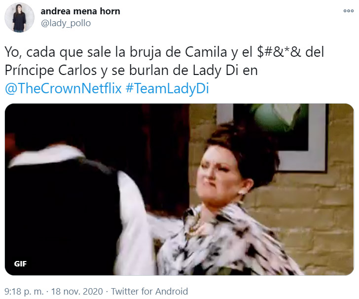 Comentario en Twitter sobre la cuarta temporada de 'The Crown'