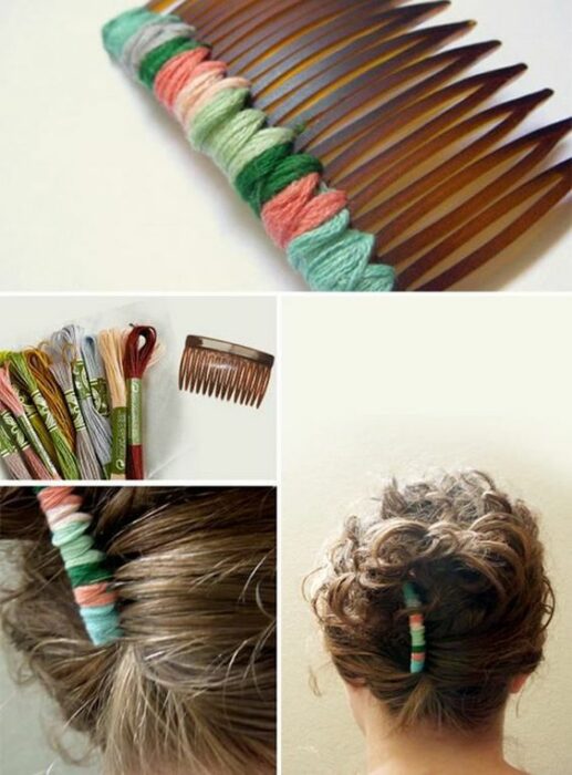 Peinetas con hilo de colores; Accesorios que puedes hacer tú misma