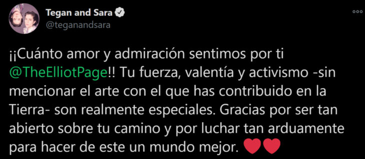 Cantantes Tegan y Sara apoyan a Elliot Page, antes Ellen Page, famosos mandan mensajes de orgullo