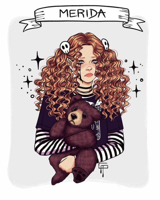 Ilustración de Gigis_Lab, Mérida, princesa Disney como chica centennial