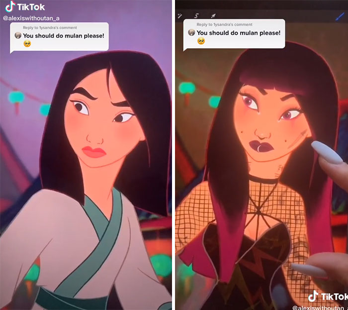 Mulán en su versión gótica, ilustrada por Lexis Vanhecke; personajes Disney en una versión gótica y oscura