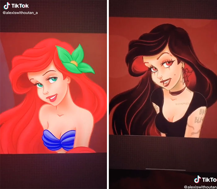 Ariel en su versión gótica, ilustrada por Lexis Vanhecke; personajes Disney en una versión gótica y oscura