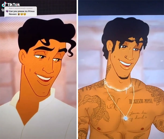 Príncipe Naveen en su versión gótica, ilustrada por Lexis Vanhecke; personajes Disney en una versión gótica y oscura