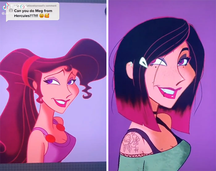 Megara en su versión gótica, ilustrada por Lexis Vanhecke; personajes Disney en una versión gótica y oscura
