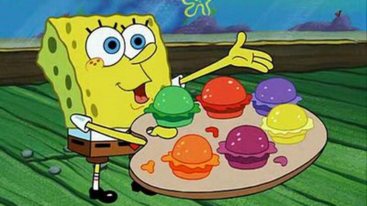 Escena de 'Bob Esponja' en la que prepara las colorburguers