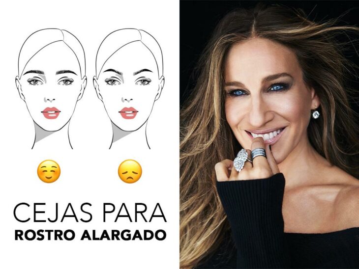 Sarah Jessica Parker sonriendo y mostrando sus cejas en rostro alargado; Guía rápida para resaltar tus cejas según la forma de tu rostro