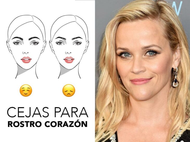 Reese Witherspoon sonriendo y mostrando sus cejas en rostro corazón; Guía rápida para resaltar tus cejas según la forma de tu rostro