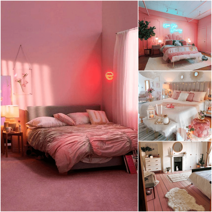 habitaciones en colores rosa pastel, fucsia, gris y blanco