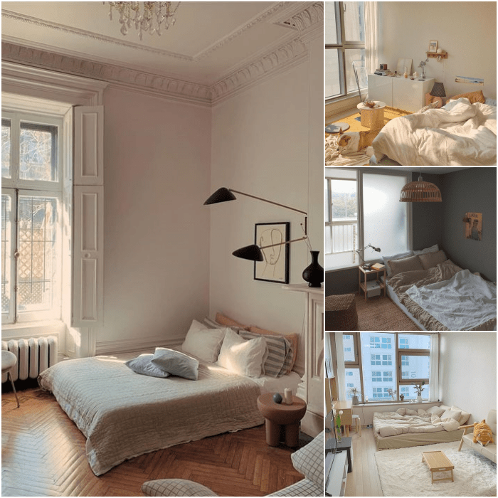 habitaciones minimalistas en colores claros blanco, beige