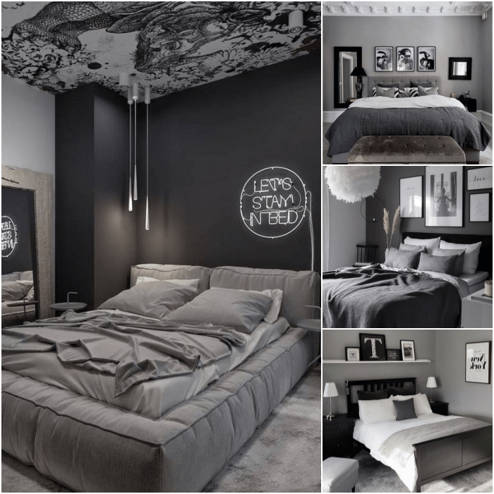 habitaciones en colores gris, negro, blanco y beige